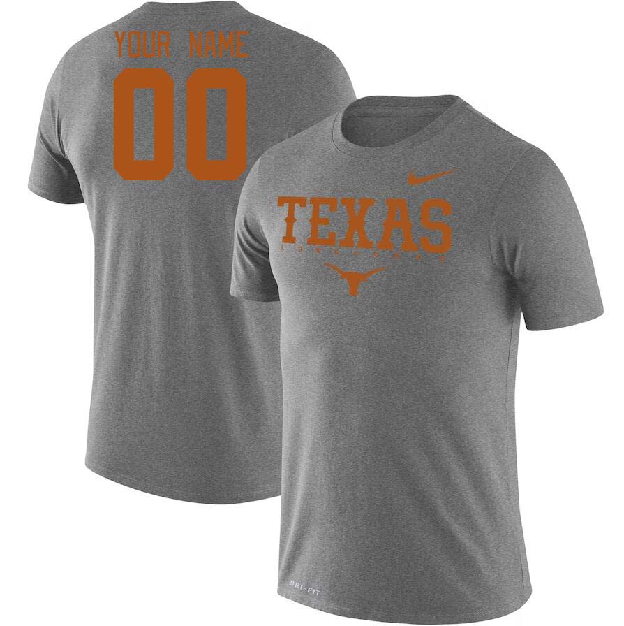 Custom Texas Longhorns Name And Number College Tshirt-Gray